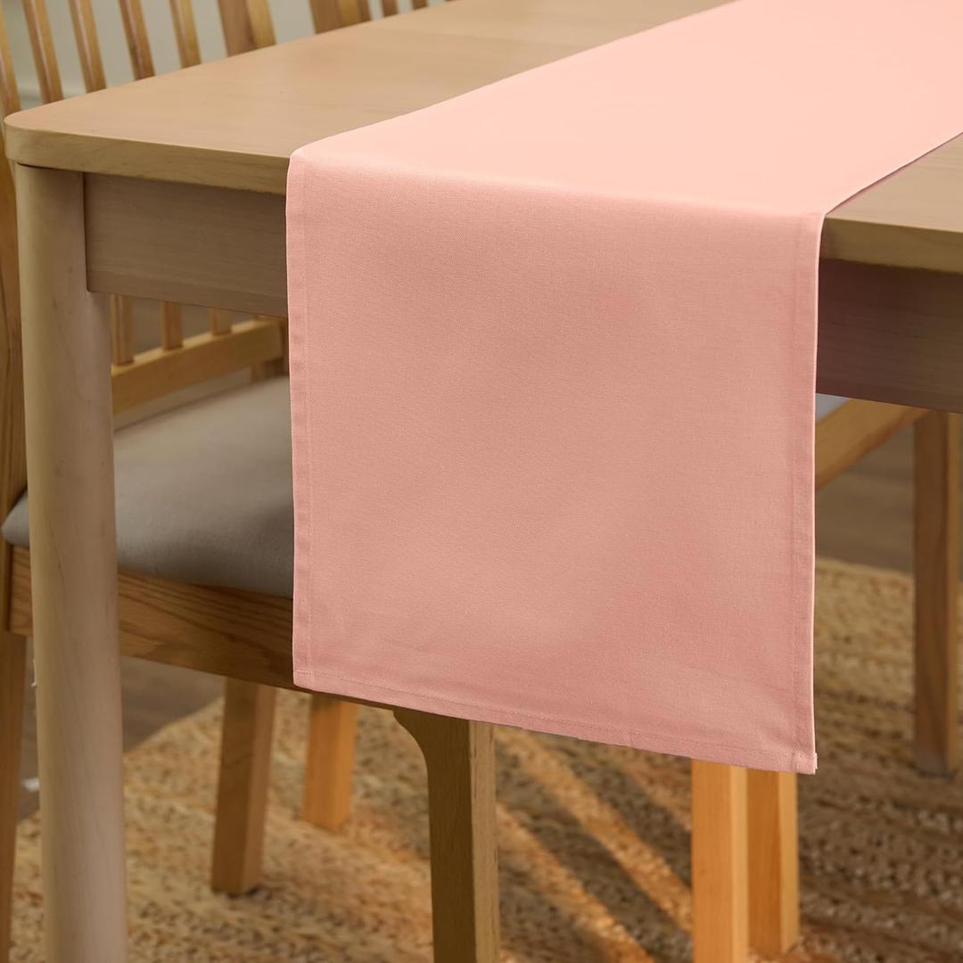 Encasa XO Table Runner 13"x72" Long | Cotton Canvas Fabric | Powder Pink Solid Color | Machine Washable & Durable