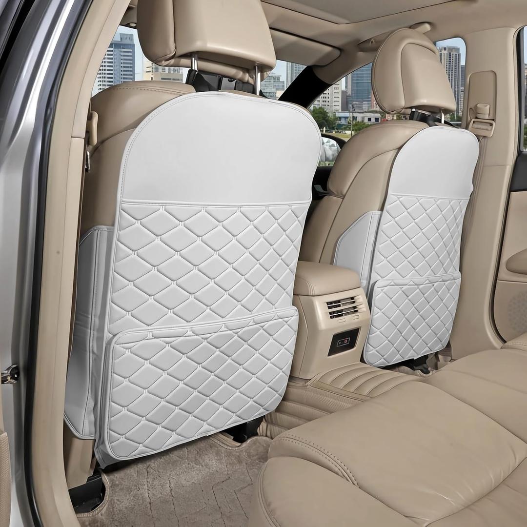 TAIKOO Seat Back Protector + Large Capacity Pocket Storage Organizer,Preventing the Impact of Children Stepping on the Seat Backrest (Cream White)