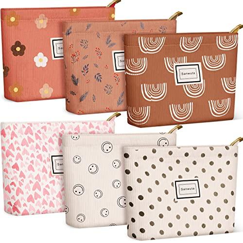 Sanwuta 6 Pcs Makeup Bag for Women Large Cosmetic Pouch Corduroy 10 x 7 Inch Large Capacity Makeup Bags Canvas Cosmetic Bags with Zipper Travel Toiletry Accessories Organizer for Women Girls(Assorted)
