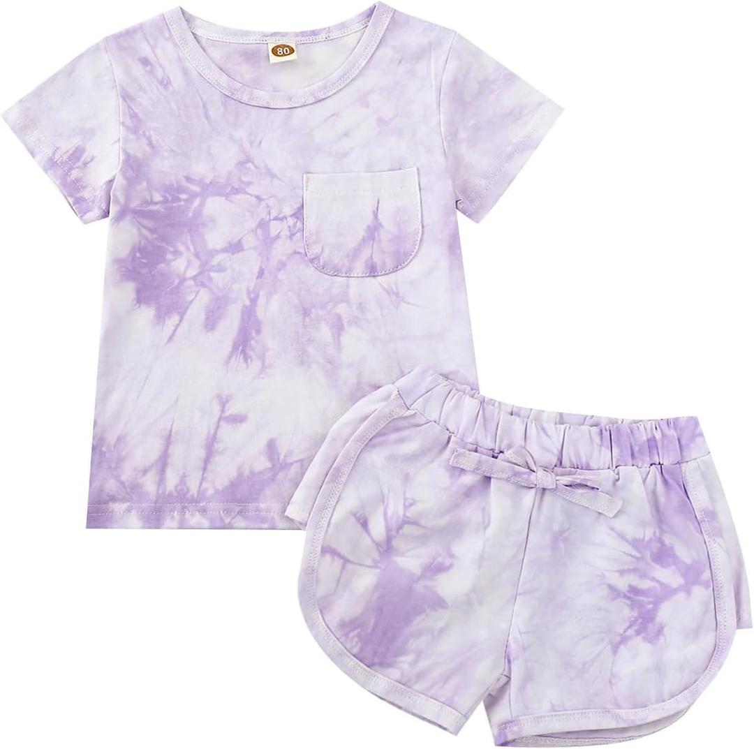 Toddler Baby Girl Summer Outfits Short Sleeve T-Shirt and Shorts 2Pcs Clothes Set for Girls (Purple)
