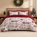 CAROMIO Christmas Duvet Cover Queen Size - Christmas Holiday Printed Duvet Cover Set, Soft and Breathable Xmas Decorations Bedding Set (Queen, 90"x90") (Red)
