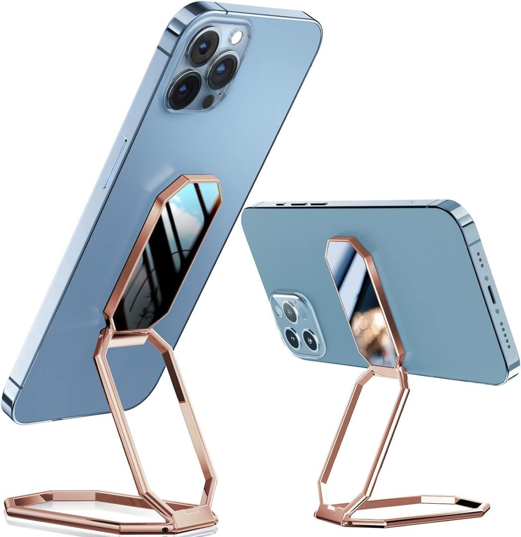 A-LuGei  &  Phone Kickstand Ring Holder, Magnetic Cell Phone Grips, Phone Stand for Desk, Adhesive Phone Holder for Hand, 360 Rotation Ring for Back of iPhone Case (Octagon Rose Gold)