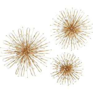 Deco 79 Metal Starburst Home Wall Decor Wall Sculpture with Orb Detailing, Set of 3 Wall Art 16", 20", 24"D, Gold