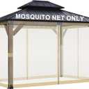 BPS 10' x 13' Gazebo Universal Mosquito Netting Screen Replacement, 4-Panel Mesh Screen Walls with Double Zippers for Outdoor Patio, Khaki (Mosquito Net Only)