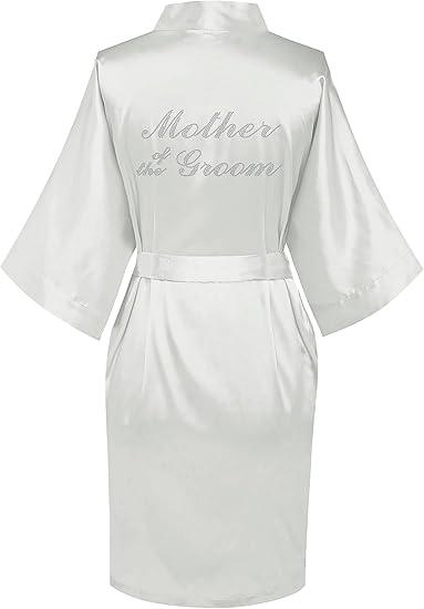 goodmansam Women's Silky Robes One Size Silver Rhinestones Bride Bridesmaid Sleepwear for Wedding Party Getting Ready
