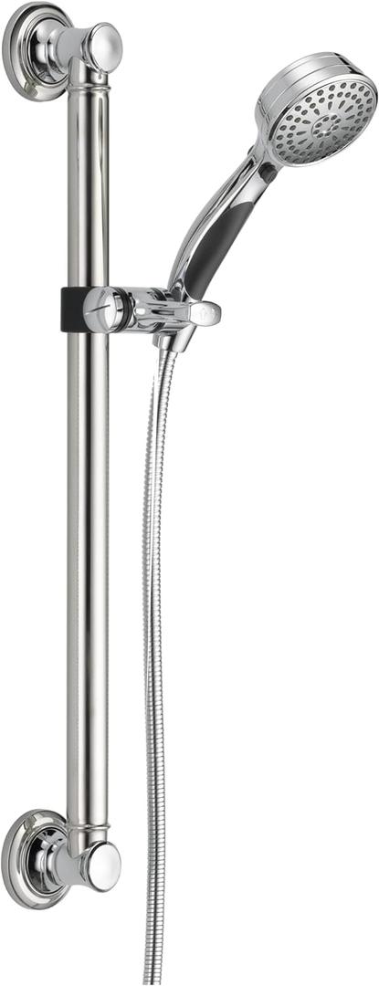 Delta Faucet 9-Spray Slide Bar Hand Held Shower with Hose, Chrome Handheld Shower Head, Slide Bar Hand Shower, Handheld Shower, Detachable Shower Head, Chrome 51900