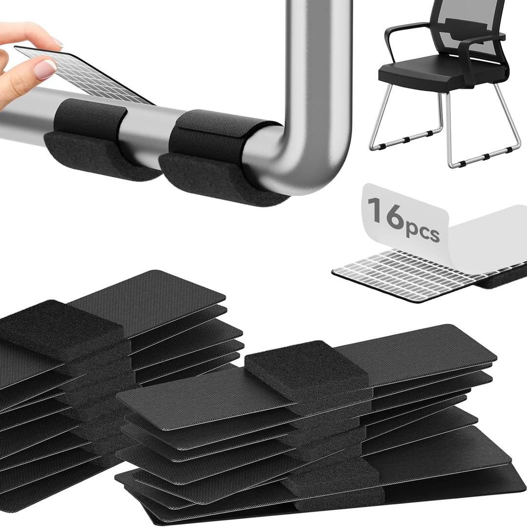 Sled Base Chair Floor Protectors Sled Base Chair Glides Wrap Around Floor Savers,Chair Leg Protectors Furniture Pads,Protect Floors Anti-Scratch Reduce Noise Easy Install (16pcs, Black Felt Pads)