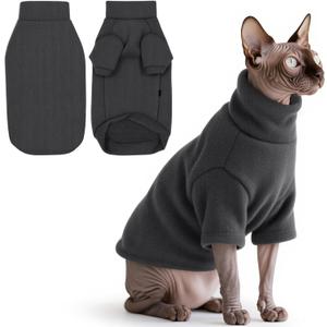 Idepet Sphynx Cat Warm Turtleneck Sweater Hairless Cats Shirt Pullover Kitten T-Shirts Thick Soft Fleece Clothes Cute Outfit Coat Pajamas for Cats and Puppy (Dark Gray, X-Small)