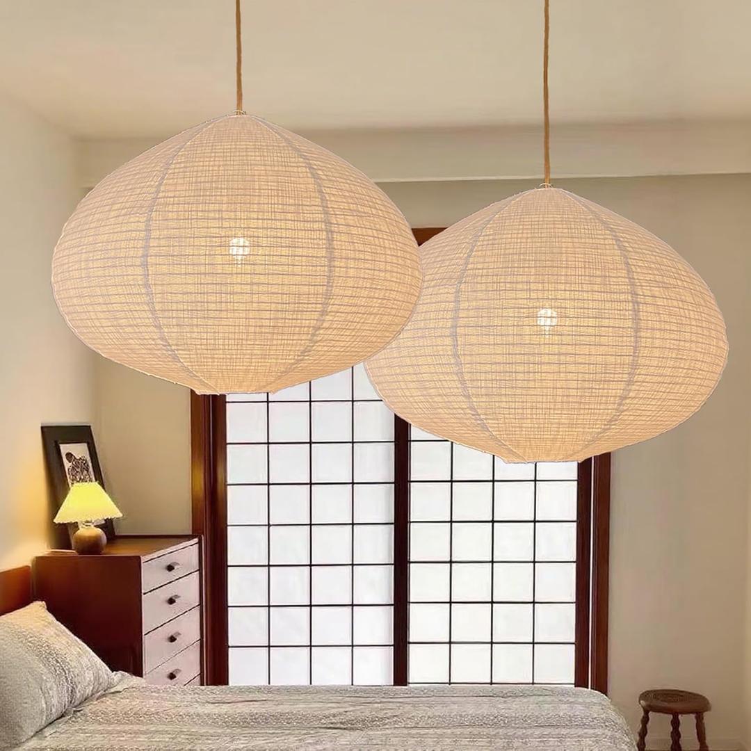 2PCS Hanging Lamp shade oval Can replace White Paper Lanterns 20INCH Linen Pendant Lampshade Handmade Hanging Lantern Minimalist White Suitable for the Living room Bedroom Kitchen white 2PCS