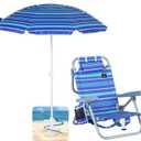 Nice C Toddler Beach Chair, Kids Beach Chair with Umbrella, Backpack Beach Folding Chairs, Backpack Camping Chairs, 5-Position Reclining, with Cup Holder, for Beach, Camping, Picnic (1 Pack)