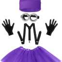 5 Pcs Halloween Costume Women Adults,Purple Beanie/Goggles/Tutu Skirt/Suspenders/Gloves Halloween Costume Accessories