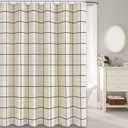 WOUVMA Farmhouse Plaid Shower Curtain Beige Linen Shower Curtains for Bathroom Natural Brown Pattern 72 x 72 Inch