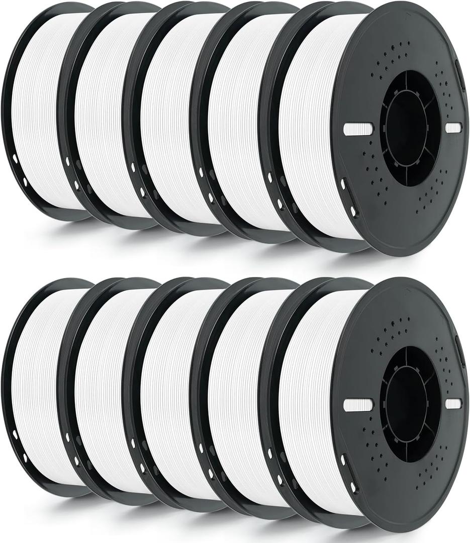 Kingroon PETG 3D Printer Filament, 10 Rolls, Dimensional Accuracy +/- 0.03 mm, 10kg Spool(22lbs), 1.75 mm, White