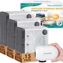 Travel Vacuum Storage Bags with Pump, Carry-on Luggage Compression Bags + Portable Electric Pump, 80% Space Saver for Clothes, Vacuum Seal Bags for Clothing Packing Travel, Pack of 15