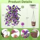 Artificial Flowers Hanging Baskets, 4 Bundles Outdoor Hanging Basket Spring Summer Decoration, No Fade Realistic Fake Flowers Plants for Porch Patio Balcony Home Yard Decor(Double Purple)
