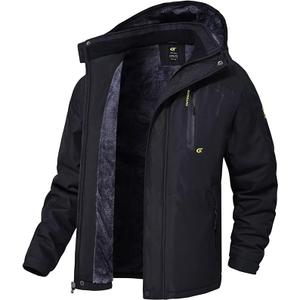 Fit type: skiing jacket offers a regular fit for men
Features: removable insulated storm hood and cuffs with hook loop
Exterior multi pockets: 2 big zippered hand pockets, 1 waterproof zippered chest pocket
Interior pocket: 1 zippered phone pocket on
