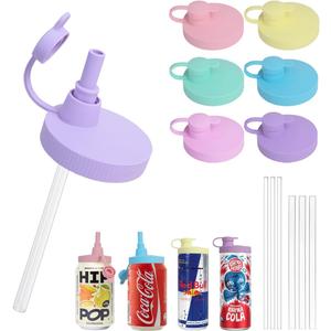 6 Pack Soda Can Lids with Straw, Reusable Can Lids, Silicone Pop Can Cover, BPA Free Silicone Cover, Fits Standard Cans for Soda, Beer, Juice