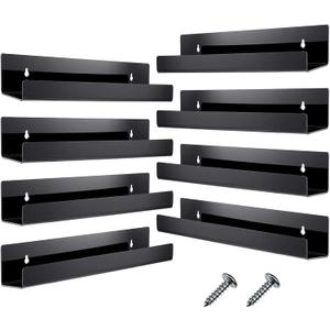 Blulu 8 Packs 14 Inch Acrylic Floating Shelf Wall Mounted Invisible Acrylic Shelf Ledge Floating Bookshelf for Living Room Office Bedroom Bathroom Kitchen Decoration Space Save (Black)