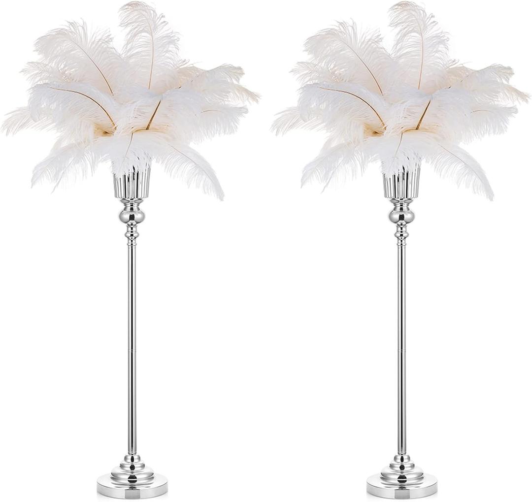 NUPTIO Centerpiece Vase Tall Wedding: 2 Pcs 30.5" Silver Flower Stand for Table Metal Trumpet Vase for Party Decorations