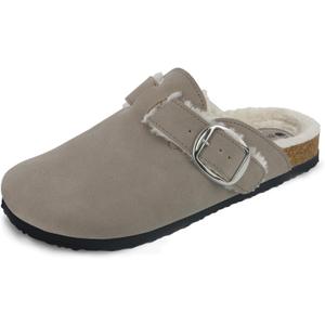 Sweechee Women's Cork Footbed Clogs with Soft Fur Lining, Comfortable Shearling Slippers Women's for Winter (8-9)