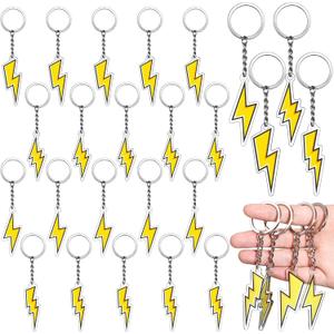 Equsion 24 Pcs Lightning Keychain Gifts Yellow Lightning Keychain Acrylic Keyring Ornament for Cartoon Game Birthday Party Supplies Baby Shower Decorations