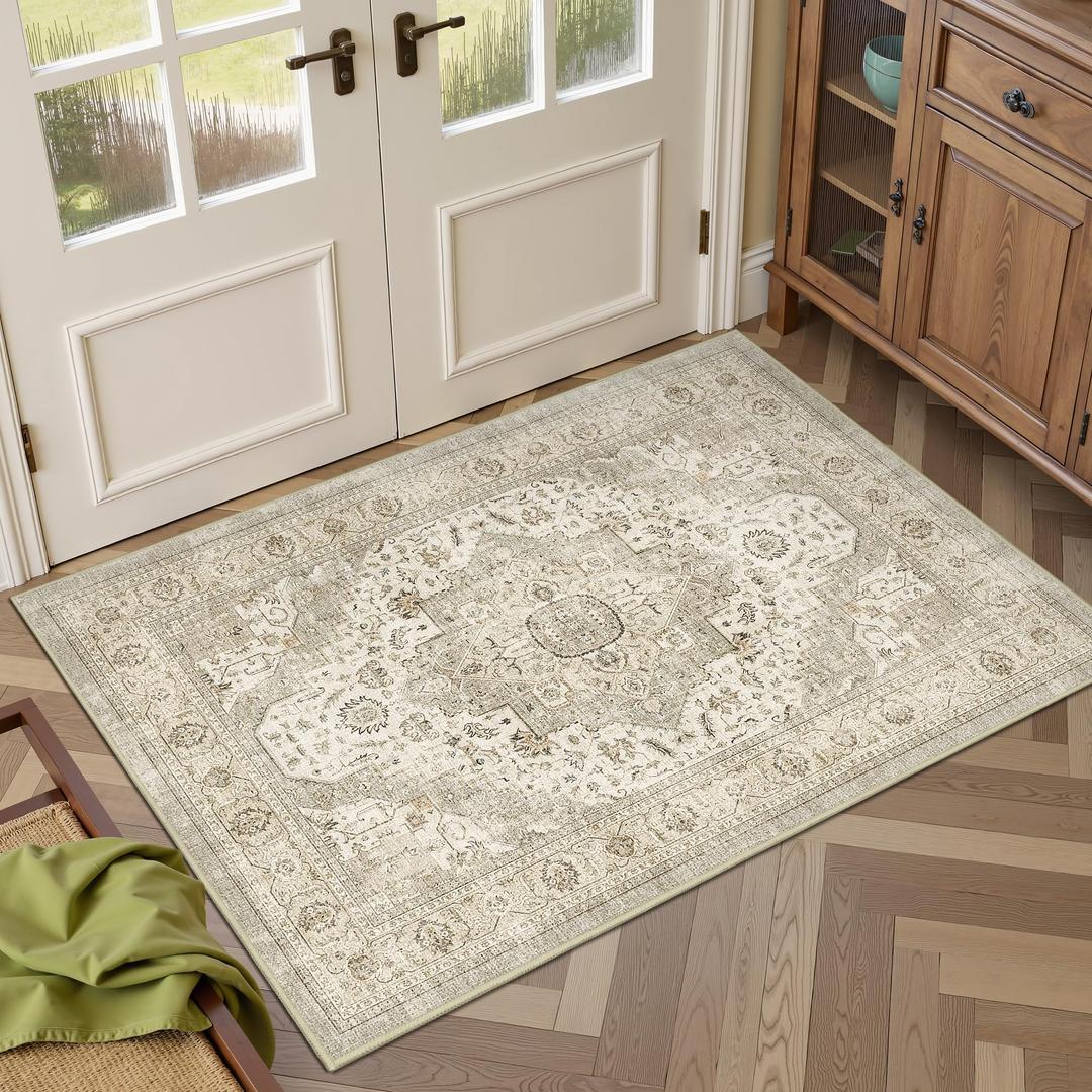 Washable Runner Rug 2.6x10 Runners for Hallways, Ultra-Thin Carpet Runners for Entryway Anti Slip Backing Runner Rugs for Kitchen Laundry Room Indoor Hallway (Ivory/Beige)