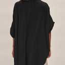 Kumufenc Womens Swimsuit Cover Up Summer Bathing Suit Coverup Gauze Button Down Short Sleeve Shirts (Black, L)