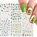 Summer Nail Art Stickers - Colorful Daisy, Bee, Cactus & Fruit Cartoon Designs, Self-Adhesive Glossy Plastic Decals for Women & s, Vibrant Nail Decorations, Nail Stickers for Nail Art, Casual Manicure, Playful Motifs, Singleuse Decals