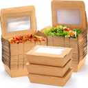 Cididu 50 Pack Take Out Food Containers with Window, 40 oz Paper Catering To Go Pastry Boxes Kraft Brown, Disposable Cater Tek, Cardboard Lunch Meal Box Leak and Grease Resistant
