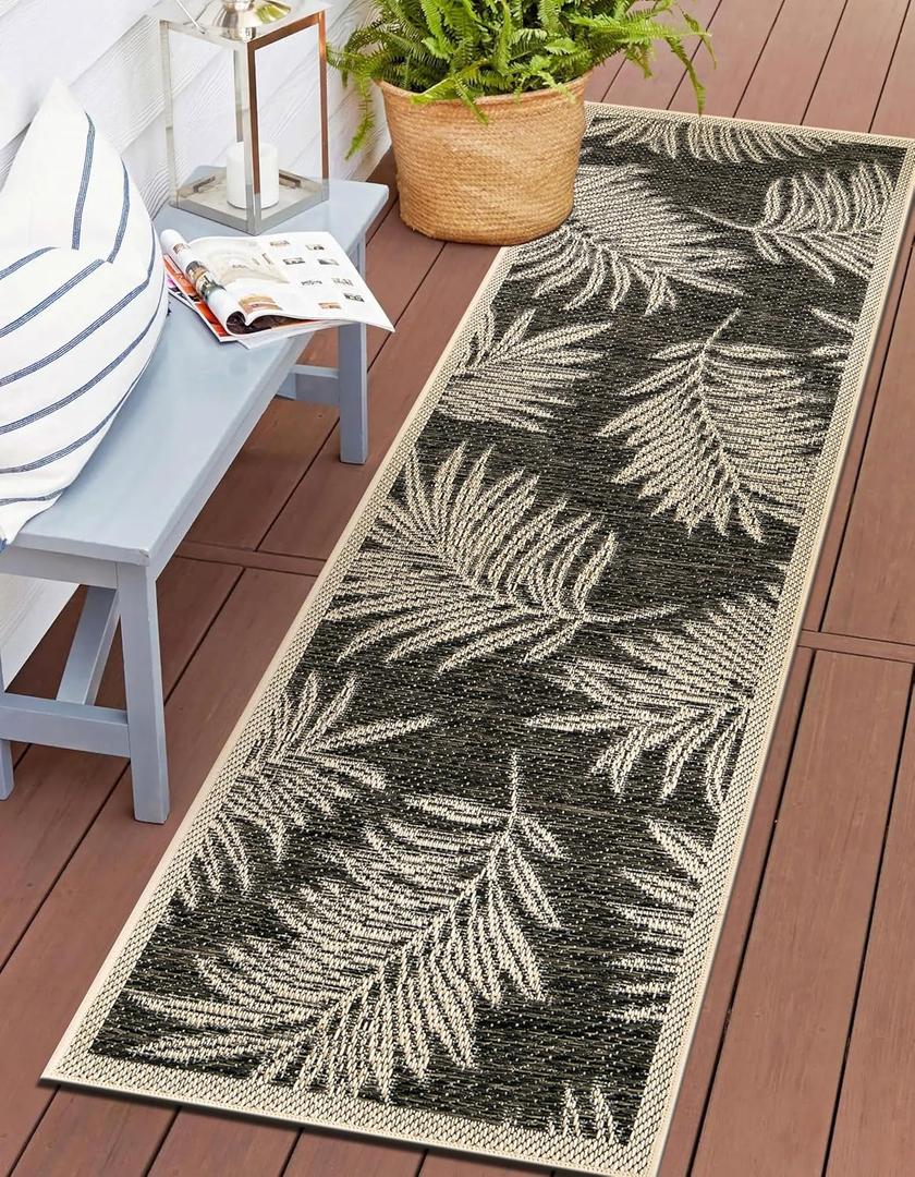 Rugshop Leaf Design for Patio Rugs,Deck Rugs,Balcony Rugs Indoor/Outdoor Runner Rug 2' 3" X 6' Blue