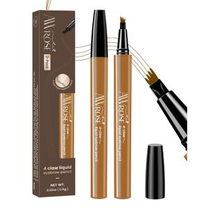 2 x AWROSE Eyebrow Pencil, 2 Pack 3D Microblading 4-Tip Eyebrow Pen, Magic Precise Natural Waterproof Eye Brow Pen with Hair Like Strokes, 4 Fork Tip Multi-Used Eye Brow Pencils for Women, Men
