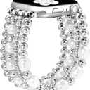 JR.DM Beaded Bracelet Bands Women Compatible with Apple Watch 40mm 42mm(S10/11) 41mm 38mm Dressy Fancy Stretchy Elastic Jewelry Strap Replacement for iWatch Series 11/10/9/8/7/6/5/4/3/2/1/SE