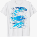 Abstract Blue and White Dynamic Splatter T-Shirt, White,S