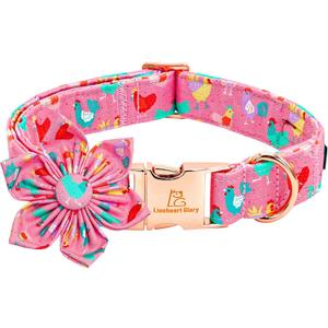 Lionheart glory Easter Day Dog Collar with Flower Dog Collar for X-Small Dogs, Easter Chickens Colorful Dog Flower Collars Spring Pink Collars Puppy Collar Flowers