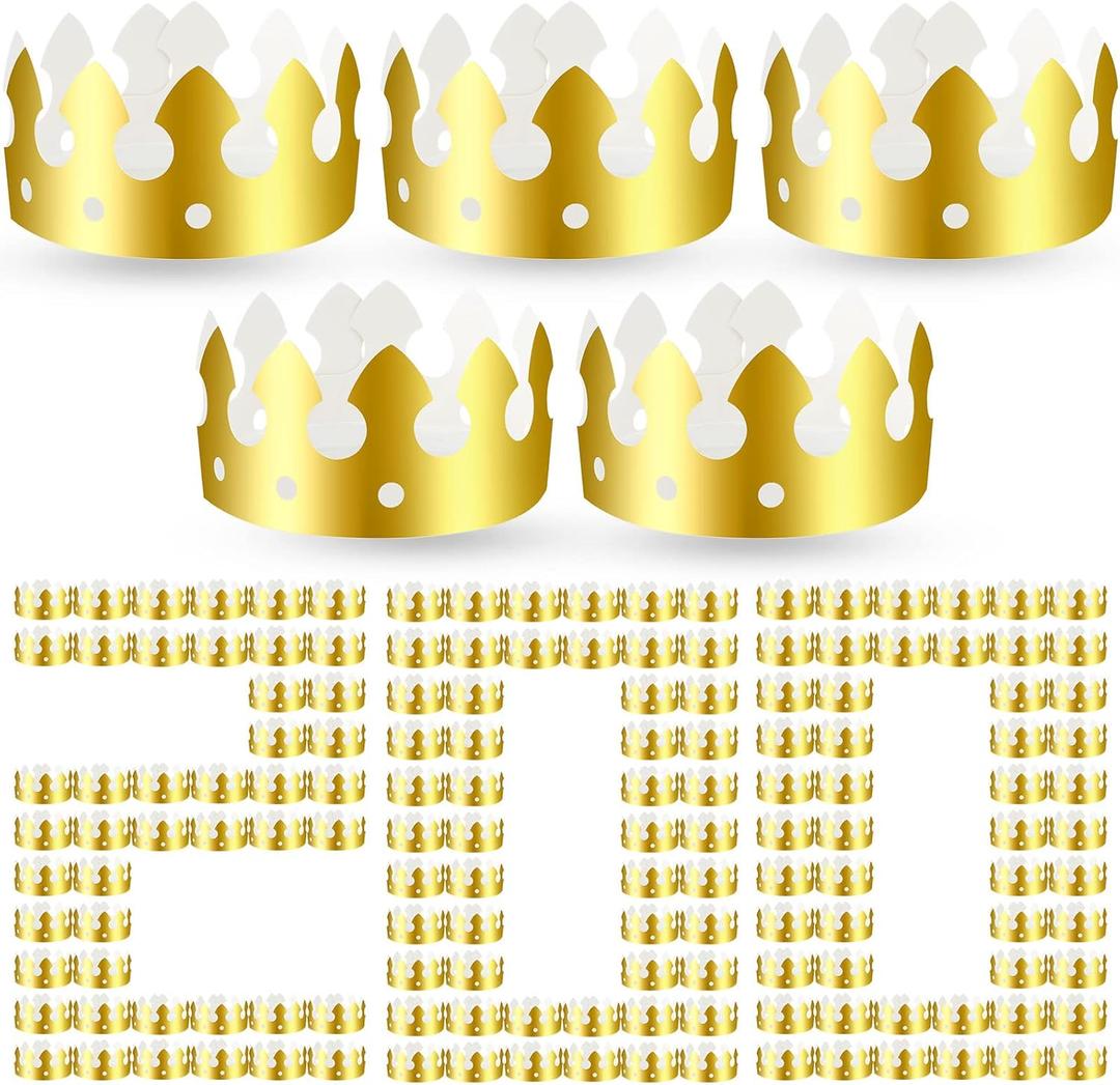 Crtiin 200 Pcs Gold Paper Crowns Bulk King Crown Princess Hats for Birthday Celebration Party Supplies