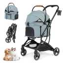 Beberoad Pets T3 3-in-1 Small Pet Stroller for Dog & Cats, 4 Wheels with Detachable Carrier with Pad, Canopy and Cup Holder (Green)