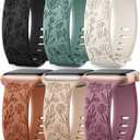 SNBLK 6 Pack Floral Engraved Bands Compatible with Apple Watch Bands 40mm 41mm 42mm 38mm 44mm 45mm 46mm 49mm Women Men, Silicone Flower Pattern Strap for iWatch Series 11 10 Se Ultra 9 8 7 6 5 4 3 2 1
