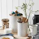 LE TAUCI Utensil Holder, 7.1"+5.4" Ceramic Kitchen Utensil Holder for Counter top, Embossed Cooking Utensil Organizer for Spatula & Spoon, Kitchen Decor, Set of 2, Arctic White, Clover