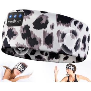 MUSICOZY Sleep Headphones Bluetooth 5.4 Headband, Wireless Earphones Music Sleep Earbuds Sleeping Eye Mask with HD Stereo Speakers for Workout Running Travel Yoga, Ideal Gifts for Women Men (Beige Leopard)