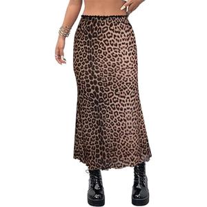 Avanova Women Leopard Cheetah Mesh Long Skirts High Waisted Mermaid Bodycon Midi Skirt Khaki (Leopard, Small)