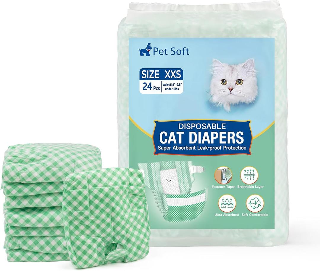 Pet Soft Disposable Cat Diapers - Female Dog Diapers for Cats & Dogs in Heat Period or Urine Incontinence, Doggie Diapers Ultra Absorbent Leak-Proof Puppy Diapers Count of 24 (Green, XXS) 