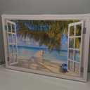 YRYWAWA Beach Canvas Wall Art Ocean Landscape Painting for Living Room & Bedroom, White Window Frame Style, Coastal Decor, 24x36 Inch