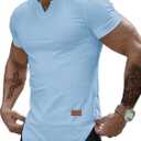 Men's Waffle Henley Shirts Knit Muscle Fitted T Shirt V Neck Longline Tops Gym Workout Athletic Shirt Tees, Size: 2XL
