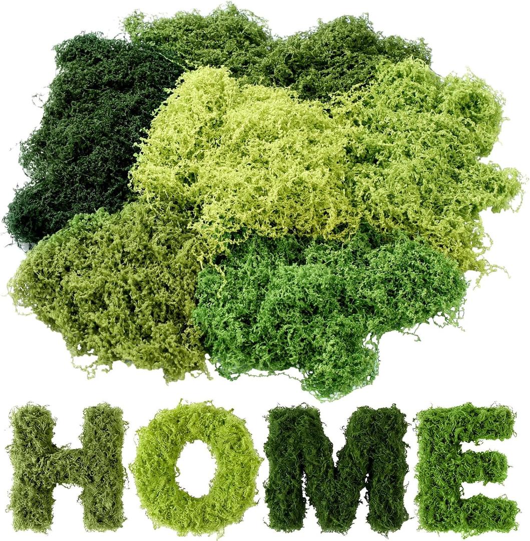 Suncalla 6 Colors Artificial Moss for Crafts 43.32oz/2.7lb Fake Green Moss Faux Grass for Potted Plants Indoor Bulk Large Capacity Fairy Garden DIY Decoration Model Making Walls Table Decors Home