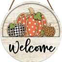 Fall Welcome Door Sign Thanksgiving Day Pumpkin Wreath Autumn Seasonal Harvest Halloween Indoor Outdoor Entrance Door Hanger Greeting Party Decorations 12 X 12 Inches
