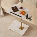 Katrawu TV Tray Table, Adjustable Dinner Trays for Eating Table, 360° Swivel & Sofa Armrest End Side Table, C Shaped Couch Snack Table for Bedroom, Living Room, Small Space(White+Gold)