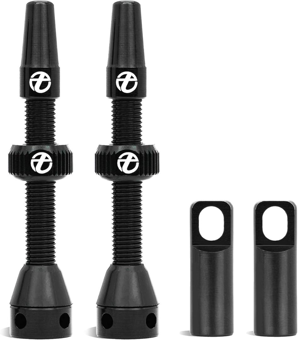 Thinvik Presta Tubeless Valve Stem 44/48/65/70/85mm,Super Light Alloy Presta Tubeless Valve Stem Kit for Tubeless Tires-2 Tubeless Valve Stem (with Aluminum Alloy Valve Cap) + Valve Core Removal Tool (Jet Black)