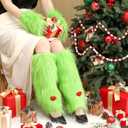 Geyoga 3 Pieces Furry Fuzzy Lime Green Set for Women 16" Long Leg Warmers Faux Fur Hats and Wrist Cuffs Covers Kits Fluffy Winter Gift Outfit for Halloween Costume Christmas Party Accessory