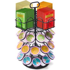 Coffee Pod Holder for Keurig Pod & Tea Bag Organizer, Compatible with 30 K-Cups Pods, 60 Tea Bags, Spins 360-Degrees Carousel Stand, Coffee Pod Tea Bag Storage Organizer for Countertop