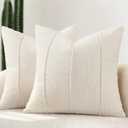 YCOLL Textured Boucle Throw Pillow Covers 18x18 Pack of 2 - Soft Neutral Striped Cushion Covers, Cozy Accent Decorative Pillow Covers for Couch, Sofa, Bed, Living Room (Ivory)